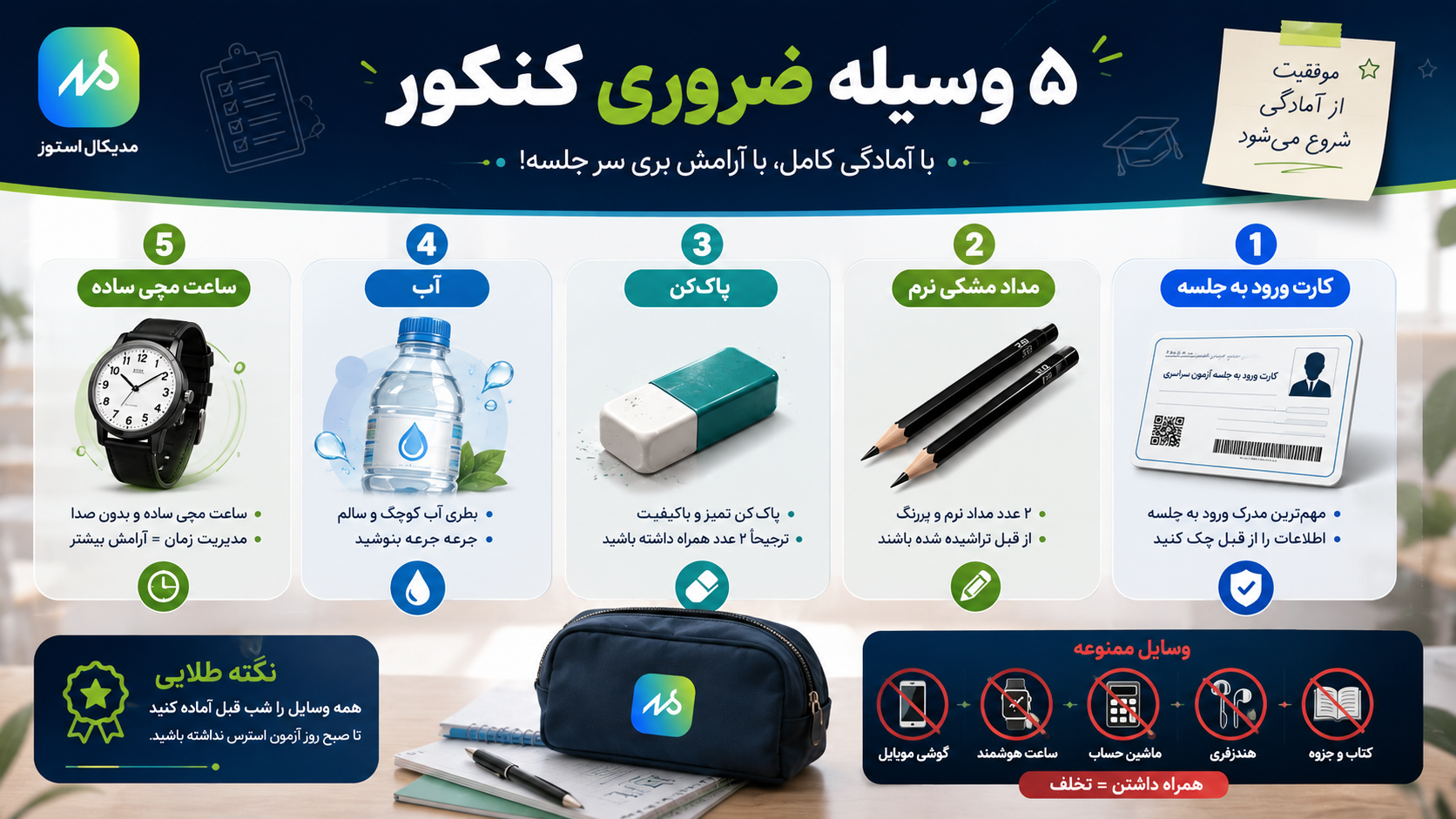 وسایل ضروری روز آزمون کنکور
