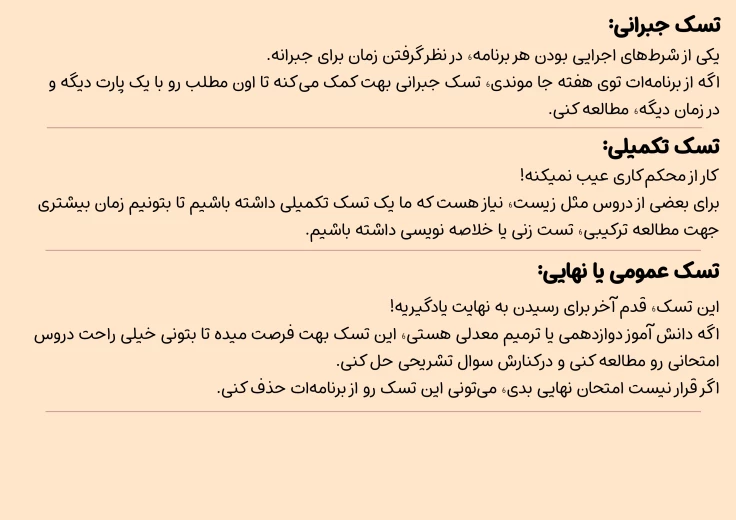 تسک های مطالعاتی برنامه کنکور
